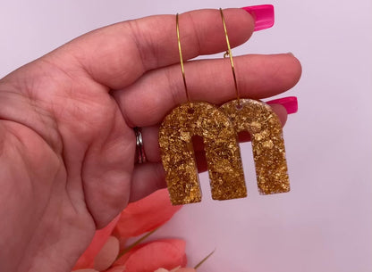 Gold foil flakes U-Shape Hoop earrings