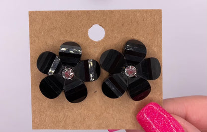 Large Black Flower Post Earrings