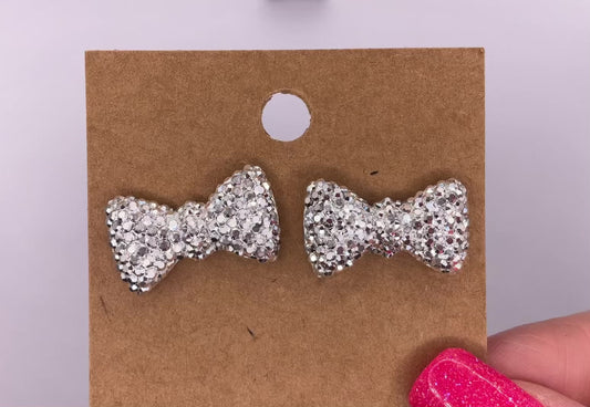 Silver Sparkle Bow Post Earrings