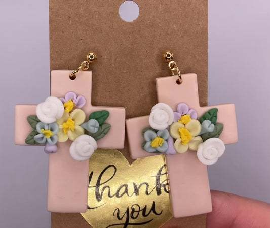 Clay Floral Cross Post Earrings