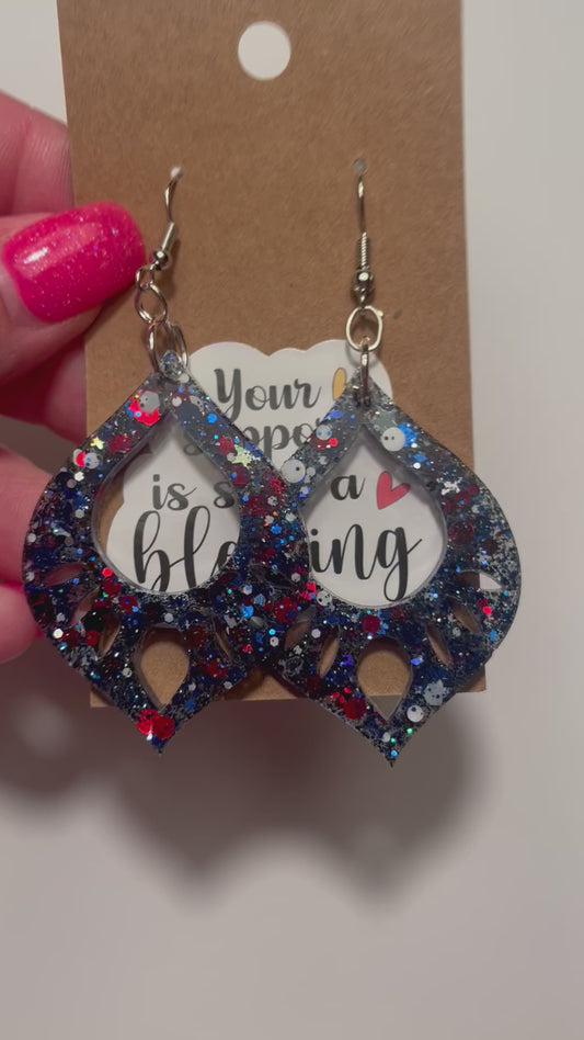 Red white and blue Abstract Teardrop Dangle earrings