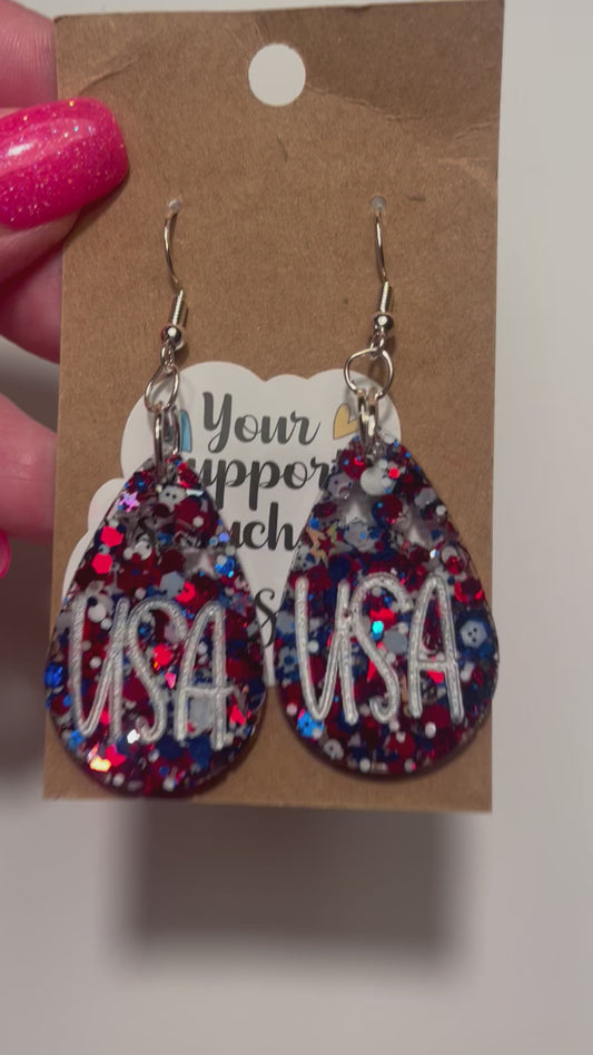 Small USA teardrop dangle earrings