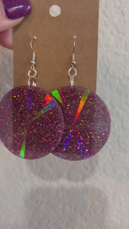 Holographic round dangle earrings