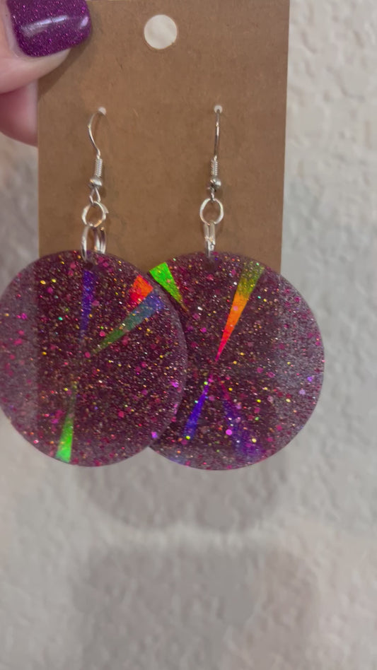 Holographic round dangle earrings