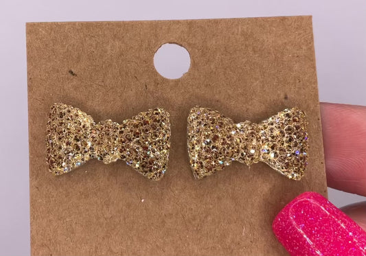 Gold Sparkle Bow Post Earrings