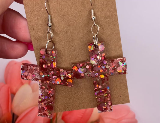 Floral Cross Dangle Earrings