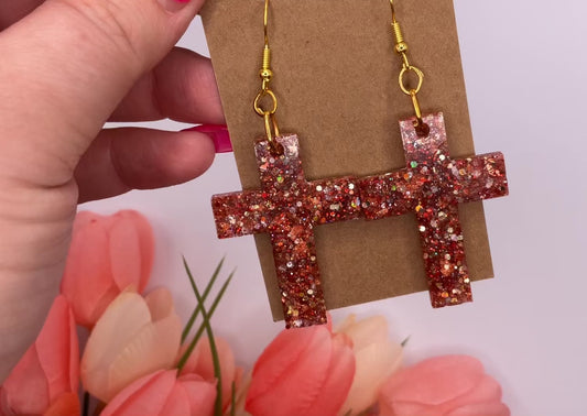 Floral Cross Dangle Earrings